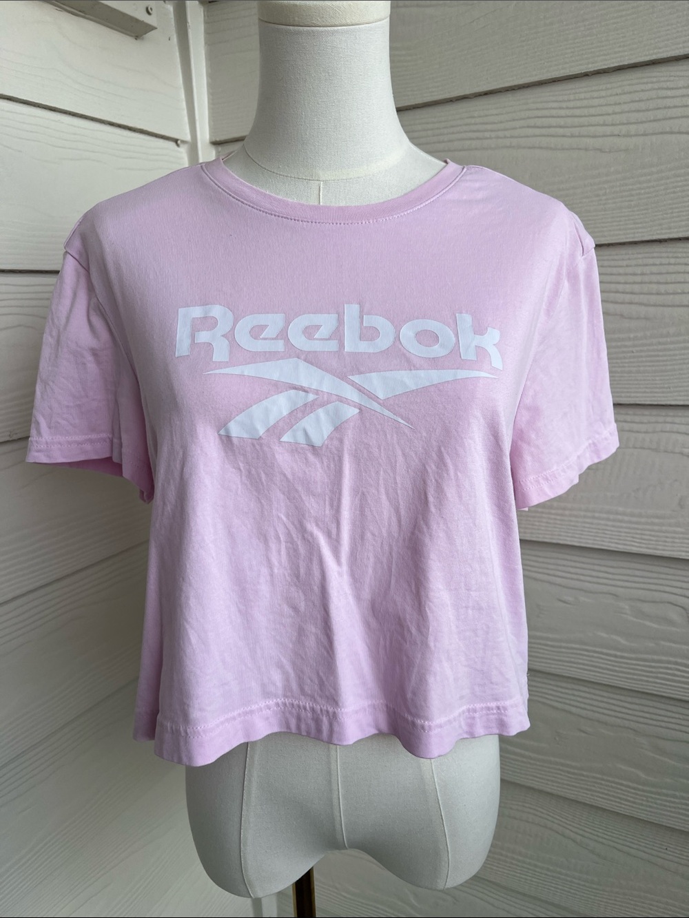 Reebok Light Pink Crop Tee with White Logo
